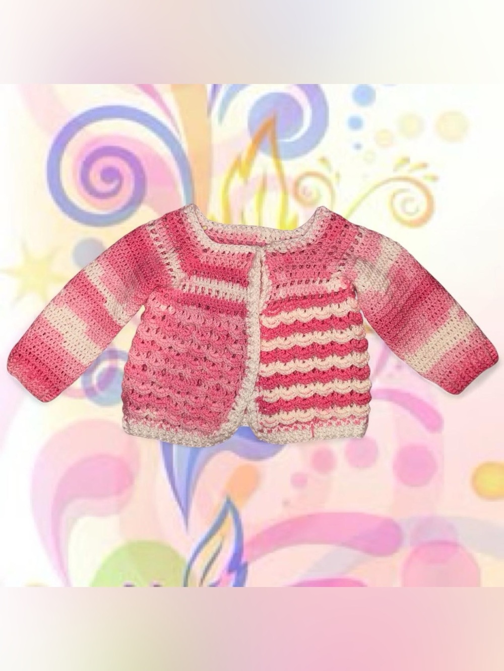 vtg 70s/80s handmade crochet baby cardigan, 12-18 months cottagecore coquette